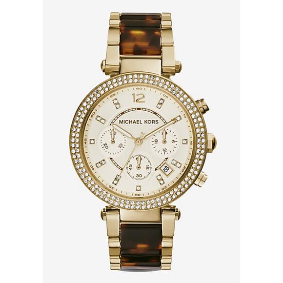 Michael Kors Parker Gold-Tone Tortoise Acetate Watch Womens